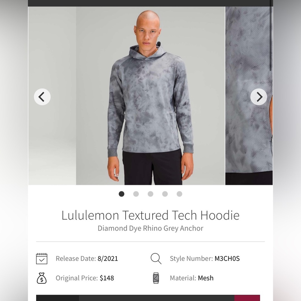 🍋Men’s Lululemon Textured Tech Hoodie size L diamond dye gray 🍋